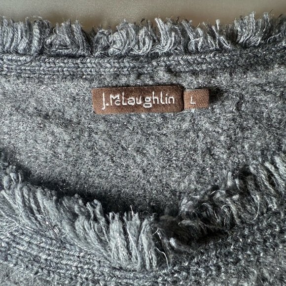 J McLaughlin Grey & Silver Metallic Fringe Tassel Sweater Size Large Alpaca Wool - Picture 8 of 8